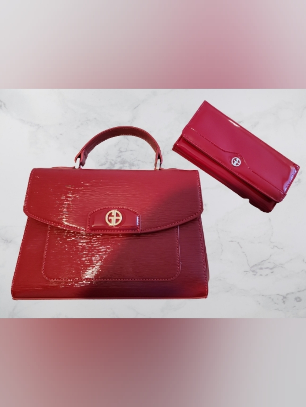 Giani Bernini Red Patent Top-Handle Satchel with Matching Wallet
